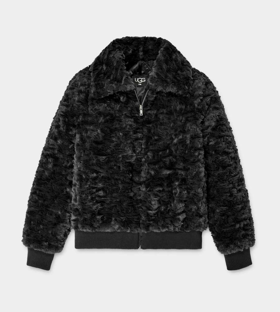 Black faux fur bomber jacket womens shop